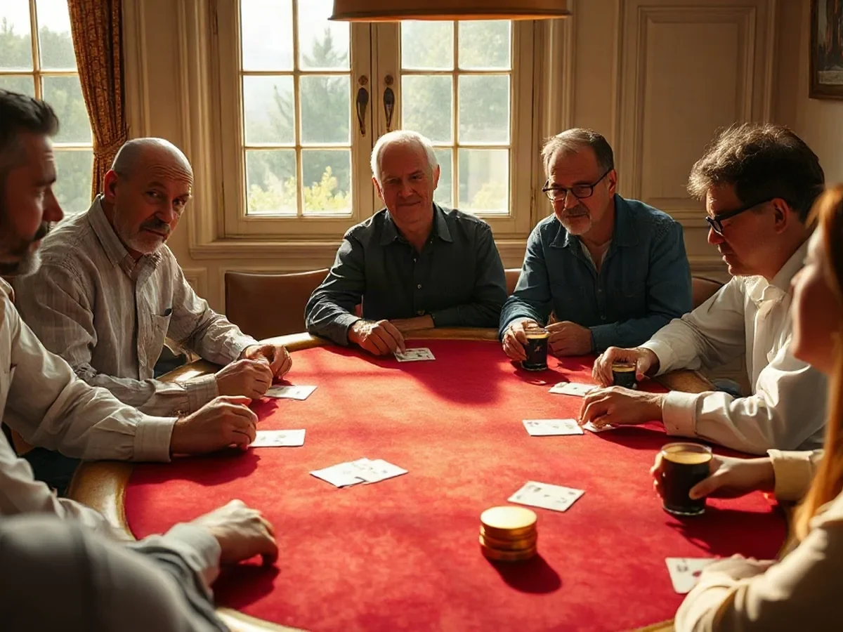 Adultes autour d’une table de poker physique, illustration éditoriale